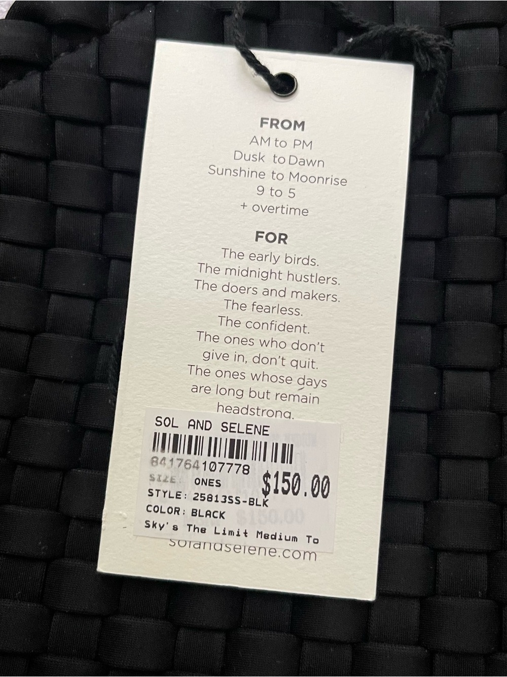 SOL AND SELENE Sky's The Limit -Black Medium Woven Tote - Picture 5 of 5